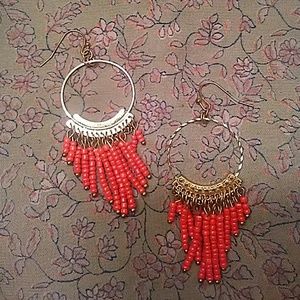 Gold red beads earrings